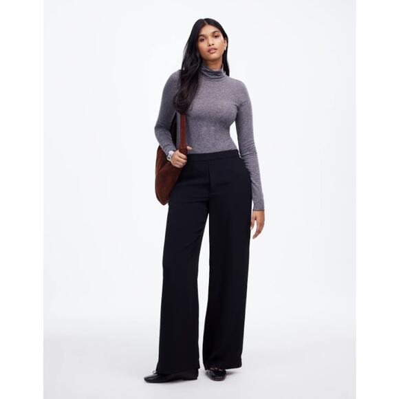 Madewell Tall Pull-On Straight Pants in Crepe True Black Size tall Large NT495 - Picture 2 of 6